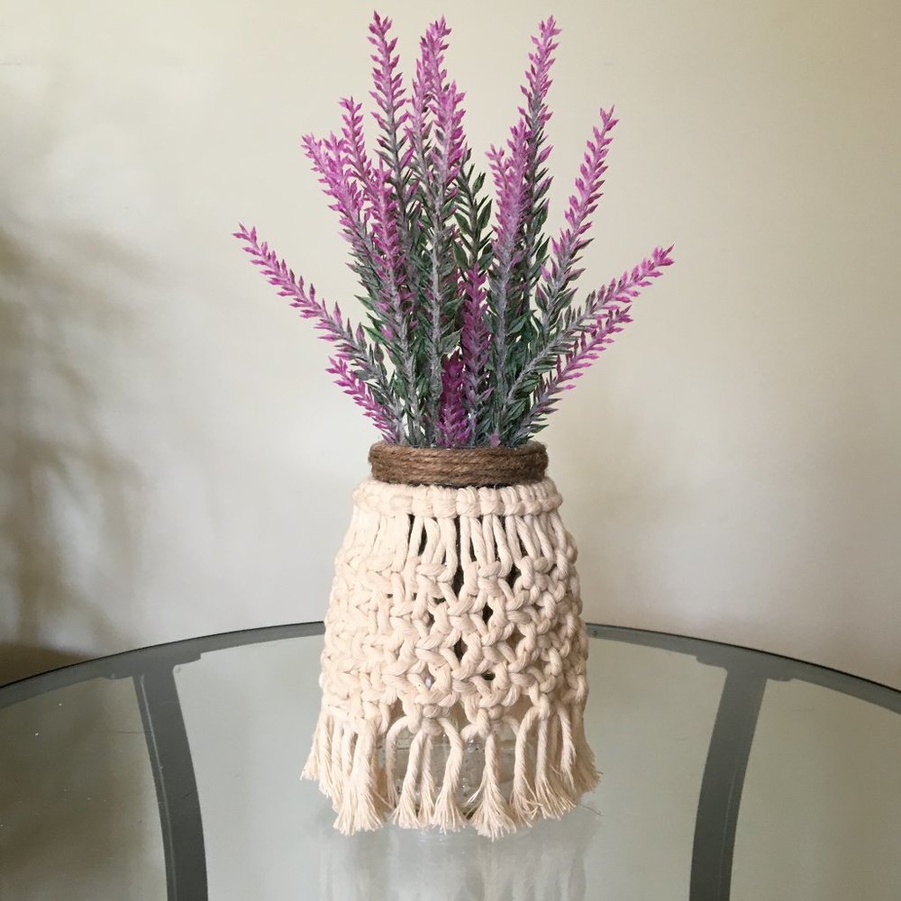 Boho Macrame Lavender arrangement, Faux flowers
